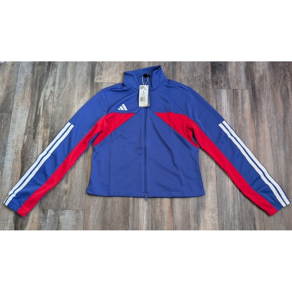 NWT adidas women Tiro Nations Pack Track Top Red With Blue Size Large NEW USA